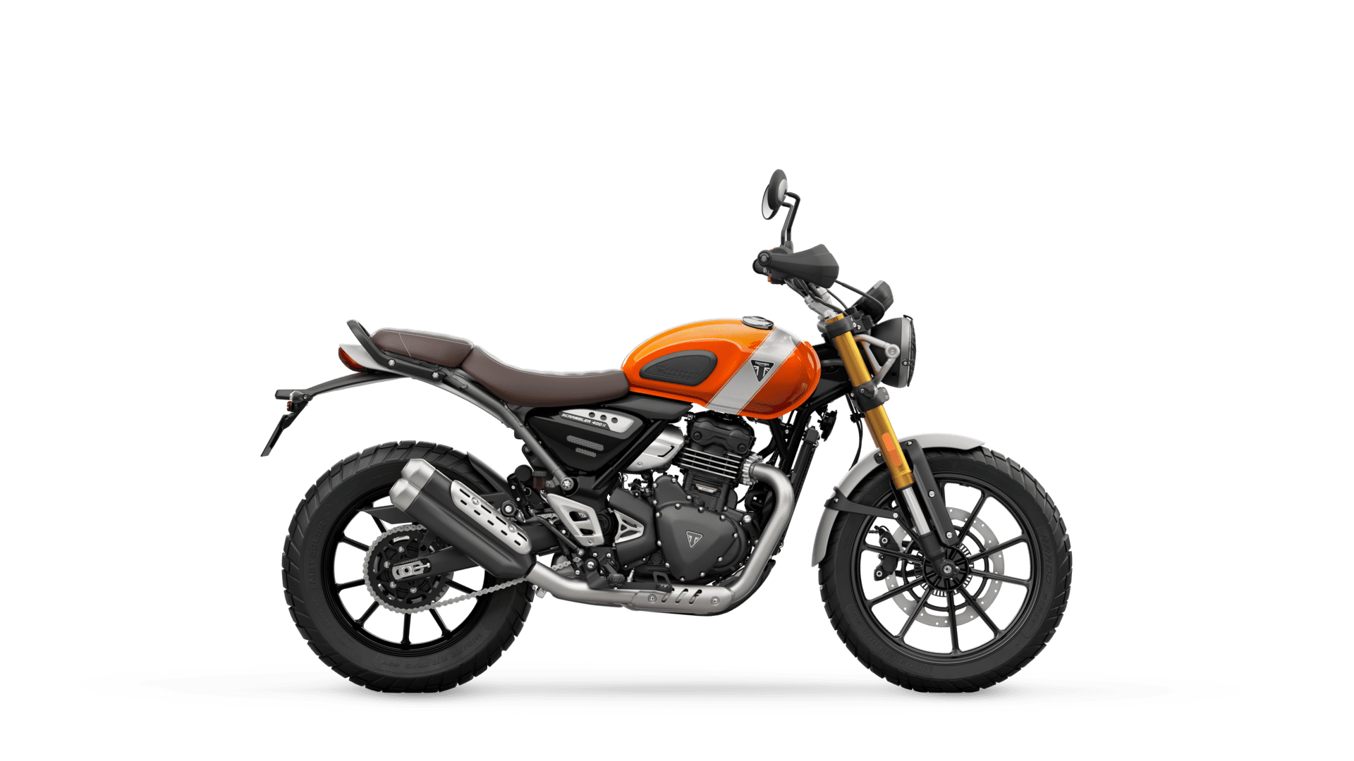 Triumph Scrambler 400 X in Baja Orange right hand side